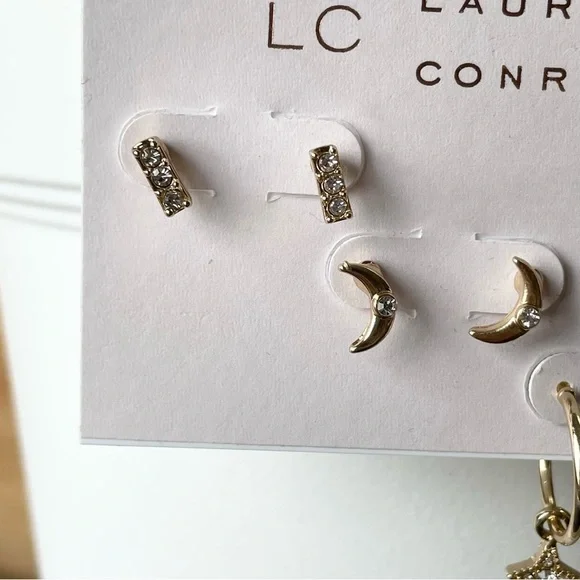NWT LC LAUREN CONRAD Moon stud star hoop stud earrings, three pairs included - Picture 10 of 10